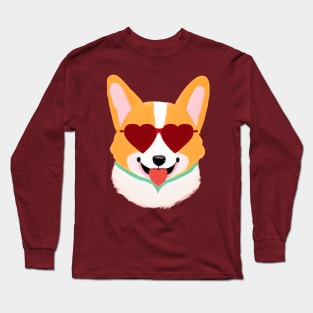 Corgi Dog with Heart Glasses Long Sleeve T-Shirt